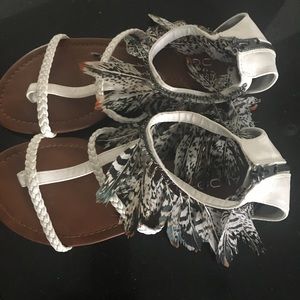 White sandal with feather detail